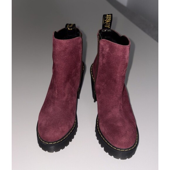 Doc Martens Size 7 Magdalena Suede Leather Ankle Boots 4" Heels Burgundy Wine - Picture 10 of 12